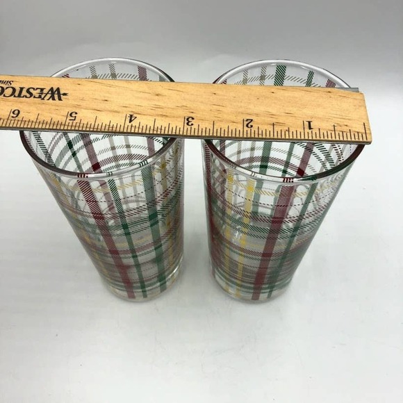 Plaid Glass Tumblers Set of 2 Red Green Yellow - Picture 5 of 6